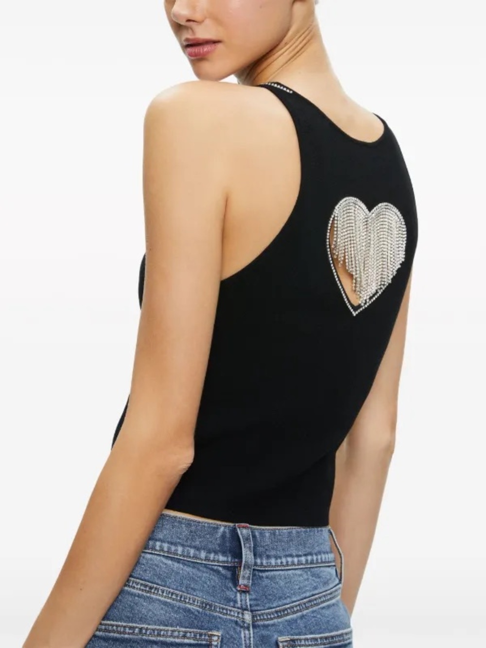 Alice + Olivia Allen Black Heart Embellished Tank Top
